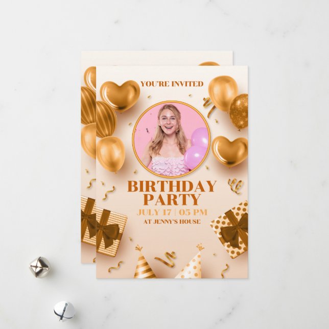 invitación de cumpleaños feliz de oro de lujo real (Anverso/Reverso In Situ)