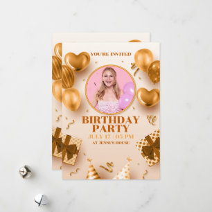 invitación de cumpleaños feliz de oro de lujo real