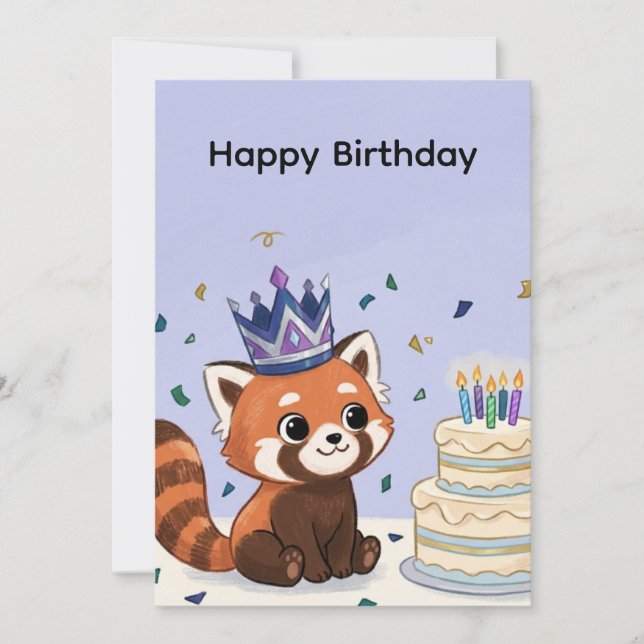 Invitación de cumpleaños feliz de Panda Rojo Lindo (Anverso)