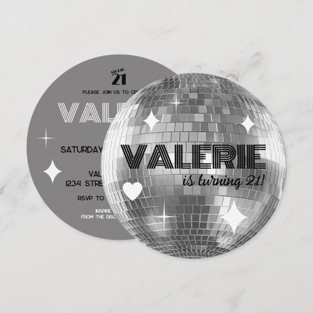 Invitación de cumpleaños feliz de Silver Disco Bal (Anverso / Reverso)