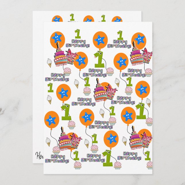 Invitación de cumpleaños feliz primer cumpleaños # (Anverso / Reverso)