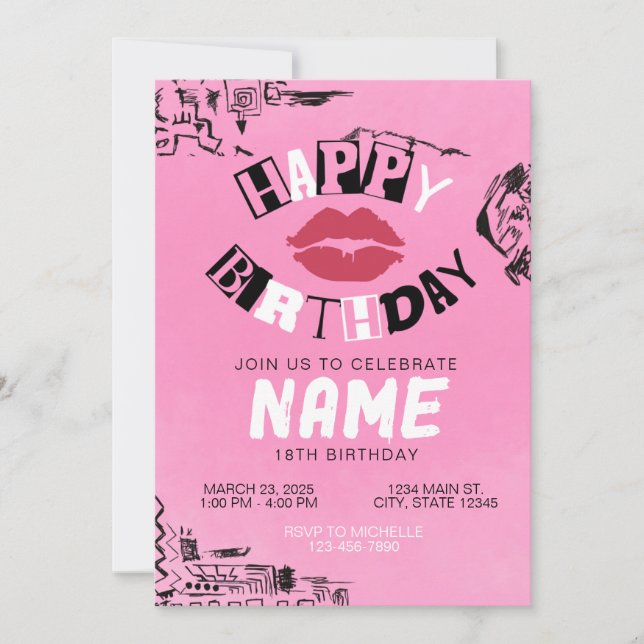 Invitación de Cumpleaños Feliz Rosa de Mean Girls (Anverso)