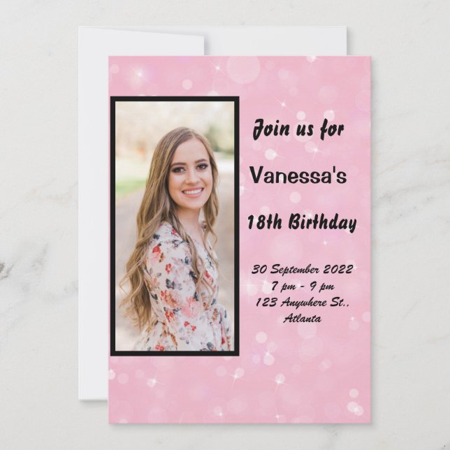 Invitación de cumpleaños femenino rosa (Anverso)