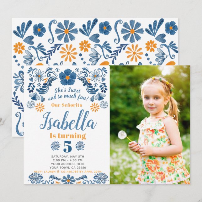 Invitación de cumpleaños Fiesta con foto (Anverso / Reverso)