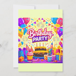 Invitación de Cumpleaños Fiesta con Globos Brillan