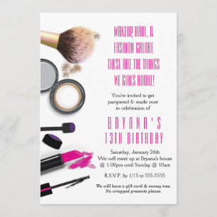 Invitación de cumpleaños fiesta de belleza de maqu