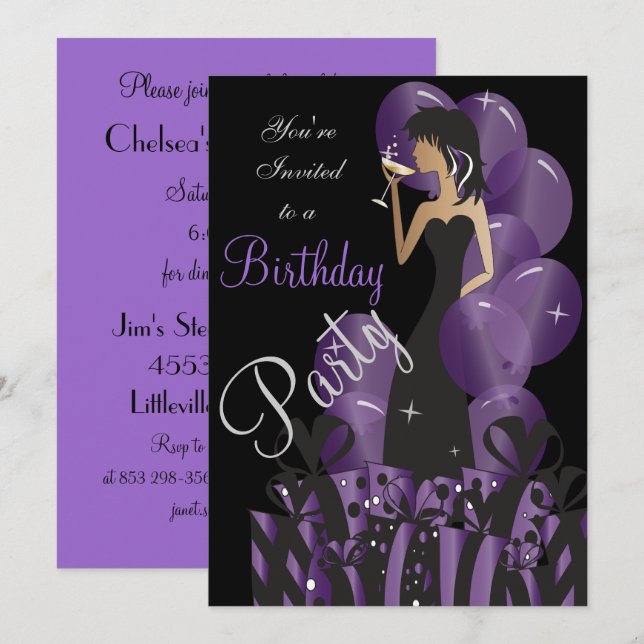 Invitación de cumpleaños, Fiesta de Chica de clase (Anverso / Reverso)