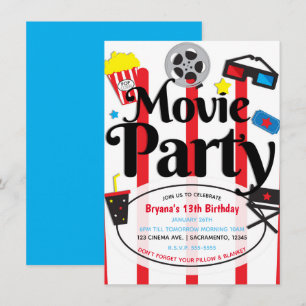 Invitación de Cumpleaños Fiesta de Cine Evento