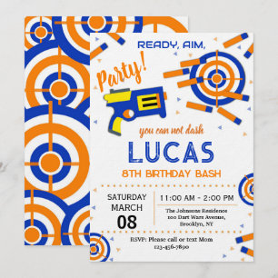 Invitación de cumpleaños fiesta de dardos Pistol