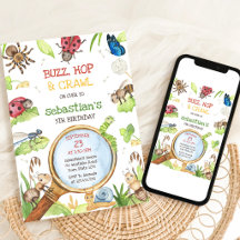 Invitación de cumpleaños fiesta de insectos bichos