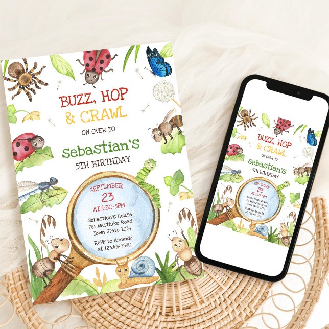 Invitación de cumpleaños fiesta de insectos bichos (Subido por el creador)