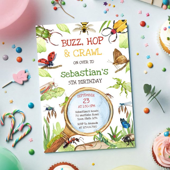 Invitación de cumpleaños fiesta de insectos bichos (Subido por el creador)