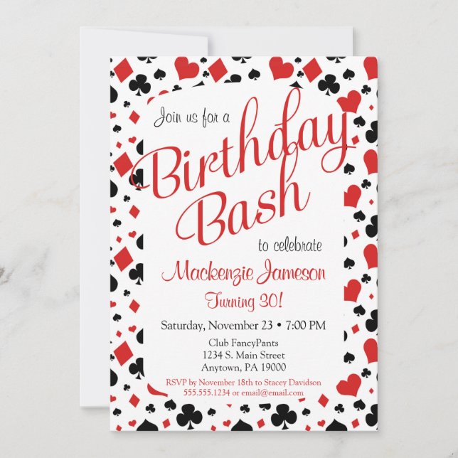 Invitación de cumpleaños Fiesta de juego Vegas de  (Anverso)