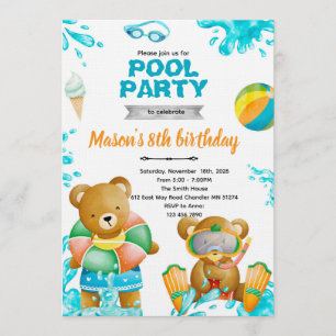 Invitación de cumpleaños fiesta de osos en la pisc
