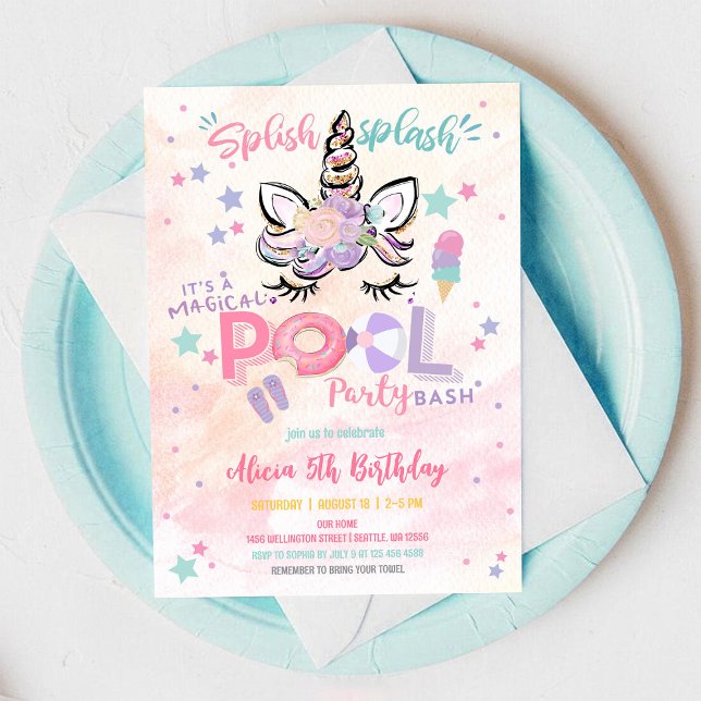 Invitación de Cumpleaños Fiesta de Piscina de Unic (Subido por el creador)