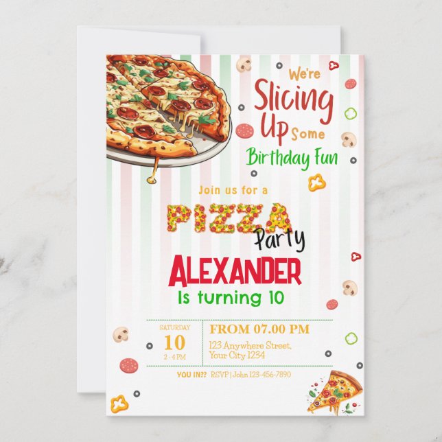invitación de cumpleaños fiesta de pizza (Anverso)