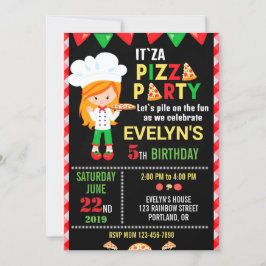 Invitación de cumpleaños fiesta de pizza verde roj