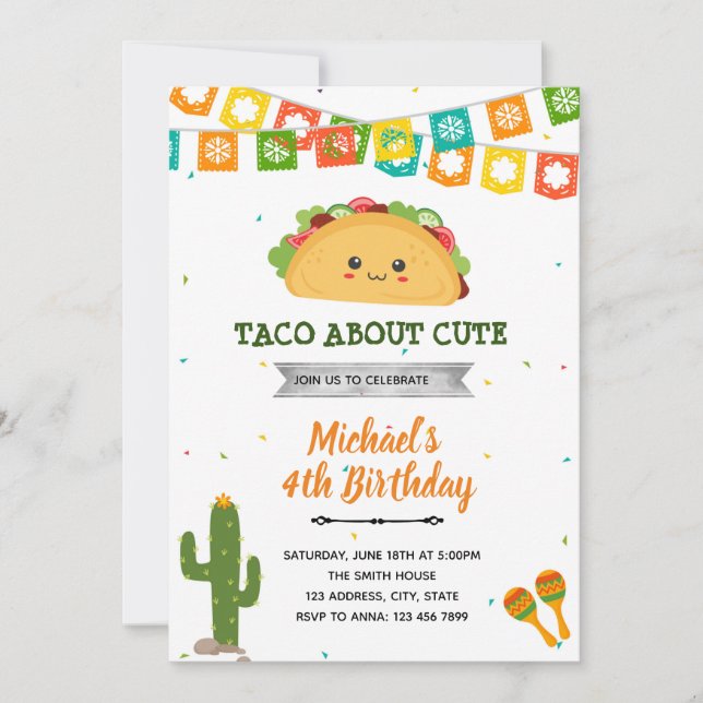 Invitación de cumpleaños fiesta de taco sobre lind (Anverso)