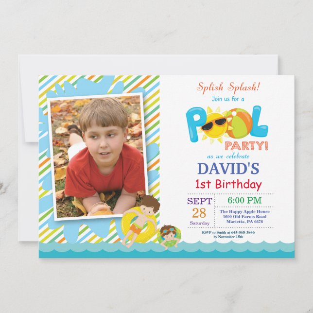 Invitación de Cumpleaños Fiesta en la Piscina Chor (Anverso)