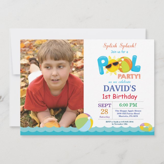 Invitación de Cumpleaños Fiesta en la Piscina Chor (Anverso)