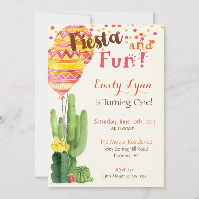 Invitación de cumpleaños Fiesta Primero (Anverso)
