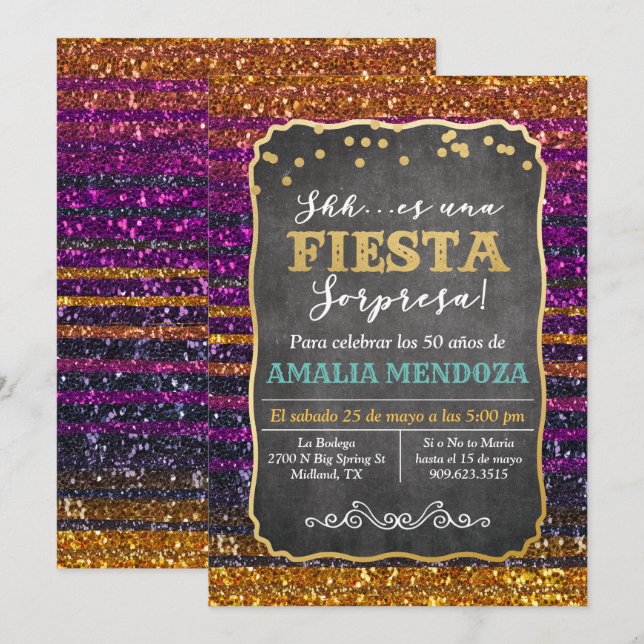 INVITACIÓN DE CUMPLEAÑOS Fiesta Sorpresa PARA CUAL (Anverso / Reverso)