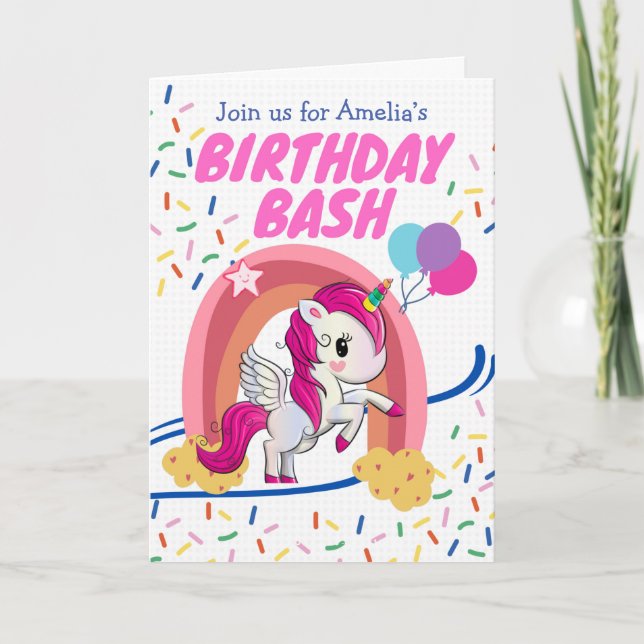 Invitación de cumpleaños fiesta Unicornio Bash  (Anverso)