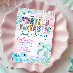 invitación de cumpleaños Fintastic de tortuga mari