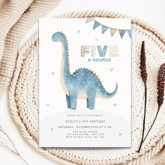Invitación de cumpleaños Five A-Saurus para niños  (Five a-saurus birthday invitation for boys)