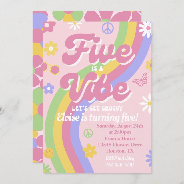 Invitación de cumpleaños Five is a Vibe (Anverso / Reverso)