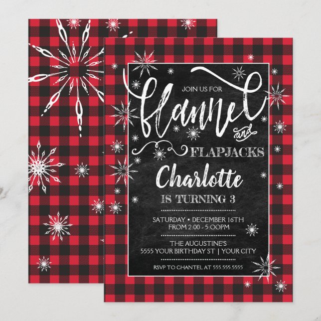 Invitación de cumpleaños Flannel & Flapjacks (Anverso / Reverso)