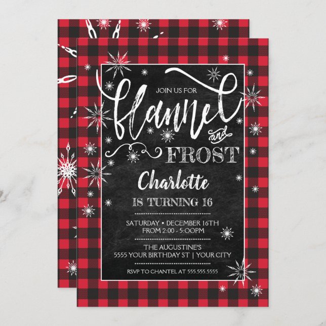 Invitación de cumpleaños Flannel & Frost (Anverso / Reverso)
