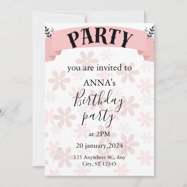 invitación de cumpleaños floral (Anverso)