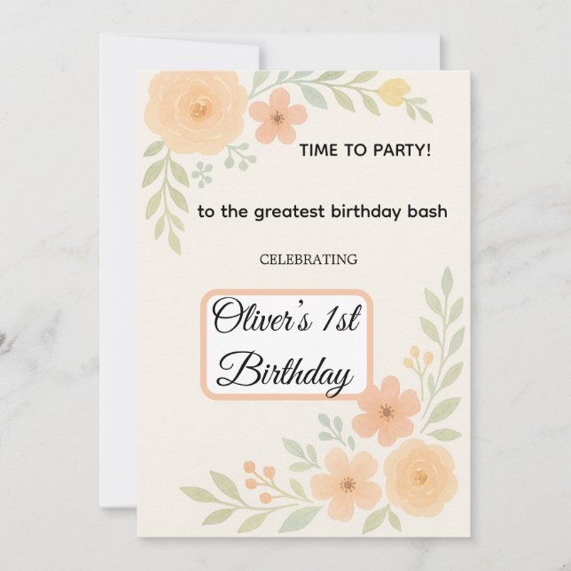 Invitación de cumpleaños floral (Anverso)