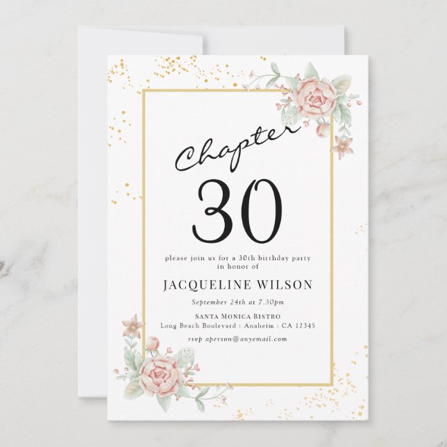 Invitación de cumpleaños Floral 30 (Anverso)