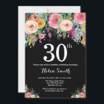 Invitación de cumpleaños Floral 30<br><div class="desc">Invitación floral de cumpleaños número 30 para mujeres. Flor floral acuarela. Fondo del tablero negro. Rosa,  Amarillo,  Naranja,  Flor Púrpura. Cumpleaños de adultos. Para una mayor personalización,  haga clic en el botón "Personalizar" y utilice nuestra herramienta de diseño para modificar esta plantilla.</div>