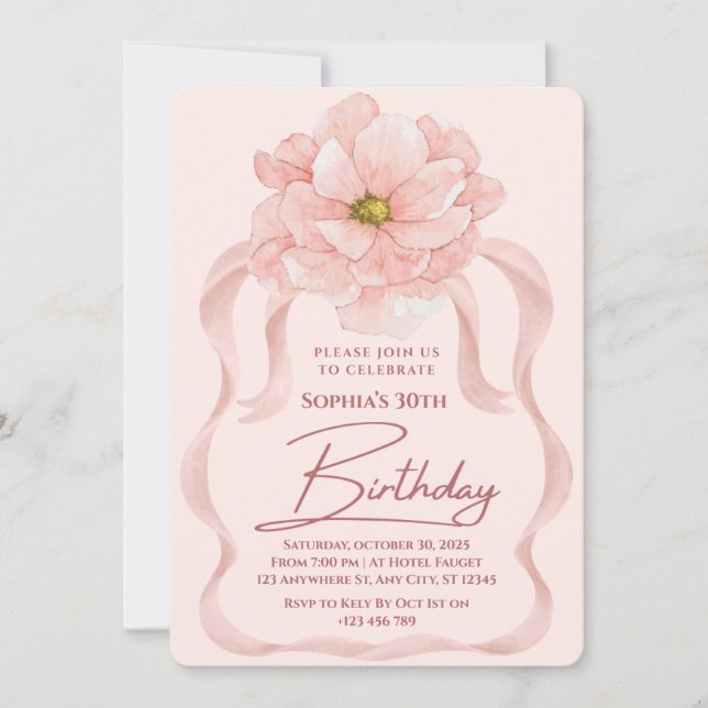 Invitación de cumpleaños Floral 30 (Anverso)