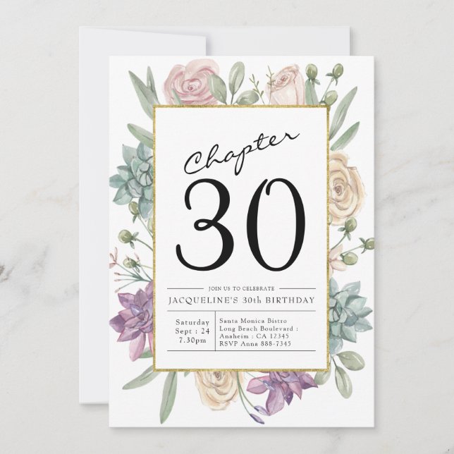 Invitación de cumpleaños Floral 30 (Anverso)