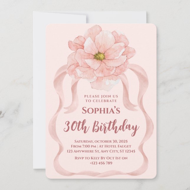 Invitación de cumpleaños Floral 30 (Anverso)