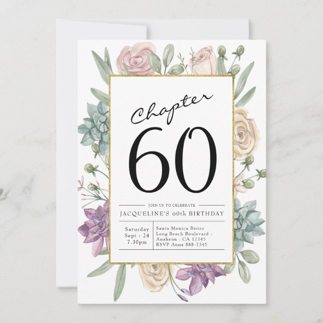 Invitación de cumpleaños Floral 60 (Anverso)