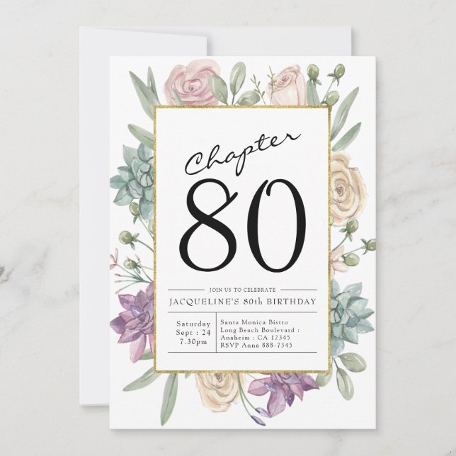 Invitación de cumpleaños Floral 80 (Anverso)
