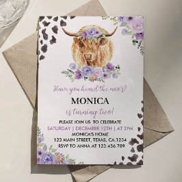 Invitación de cumpleaños floral a Chica de vaca de
