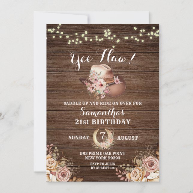 Invitación de cumpleaños floral a la lechera rústi (Anverso)