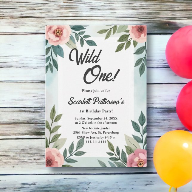 Invitación de cumpleaños floral acuarela botánica  (Subido por el creador)