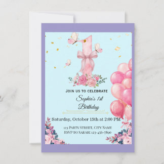 Invitación de cumpleaños floral adorable mariposa