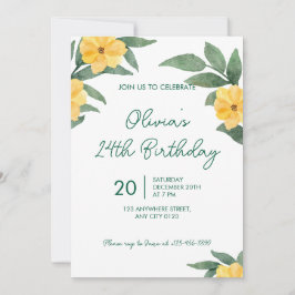 Invitación de cumpleaños floral amarilla para fies