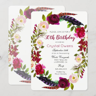 Invitación de cumpleaños floral borgoña para cualq