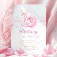 Invitación de cumpleaños floral cisne rosa