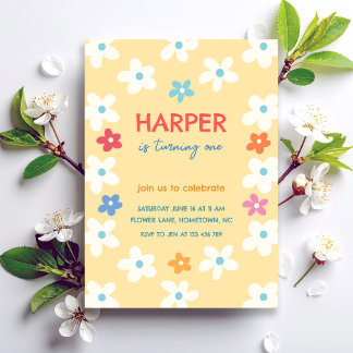 Invitación de cumpleaños floral colorida para el p
