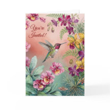 Invitación de cumpleaños floral con colibrí
